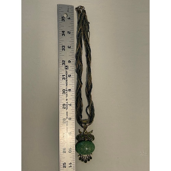 00665 Gold Tone Owl Boho Pendant Necklace Green Stone Beaded Chain Jewelry NWOT - Picture 4 of 7